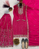 Luxury Chinon Silk Sharara Palazzo Suit Set - BONYHUBSALWAR KAMEEZ