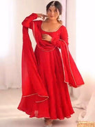Red Georgette Handwork Anarkali Suit Set - BONYHUBSALWAR KAMEEZ