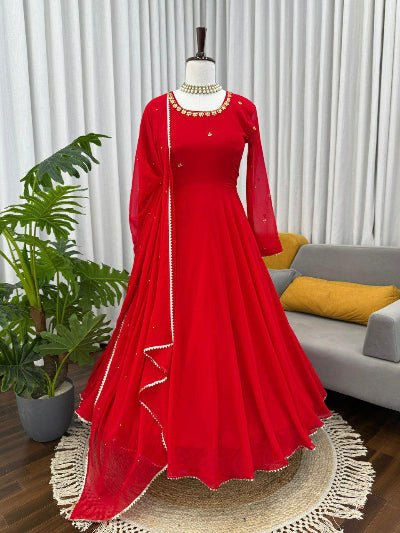 Red Georgette Handwork Anarkali Suit Set - BONYHUBSALWAR KAMEEZ