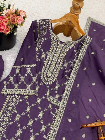 Purple Royale Chinon Silk Embroidered Palazzo Suit - BONYHUBSALWAR KAMEEZ