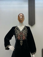 Black Velvet Stylish Embroidered Kurti Pant Set Of 2 - BONYHUBSALWAR KAMEEZ