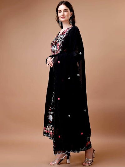Black Georgette Multicolor Embroidery Straight Suit - BONYHUBSALWAR KAMEEZ