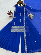 Electric Blue Georgette Thread Sequins Work Sharara Set - BONYHUBSALWAR KAMEEZ