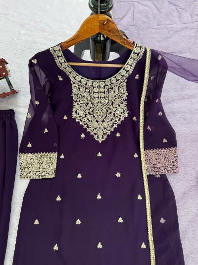 Purple Georgette Sequence Work Sharara Set - BONYHUBSALWAR KAMEEZ