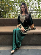 Bottle Green Gold Velvet Punjabi Patiyala Suit - BONYHUBSALWAR KAMEEZ