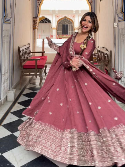 Deep Mauve Dusty Chanderi Silk Anarkali Suit