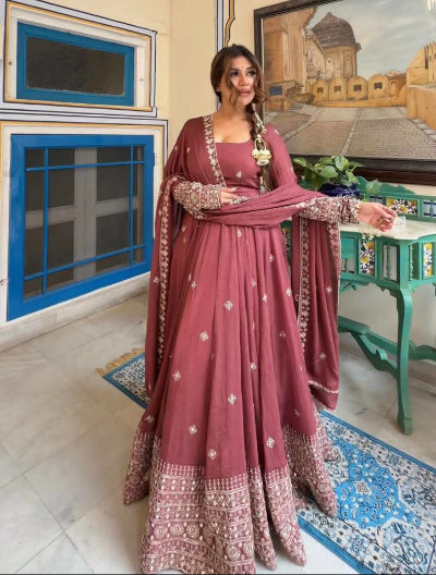Deep Mauve Dusty Chanderi Silk Anarkali Suit