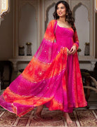 Pink & Orange Georgette Bandhani Print Anarkali Suit - BONYHUBSALWAR KAMEEZ