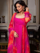Pink & Orange Georgette Bandhani Print Anarkali Suit - BONYHUBSALWAR KAMEEZ