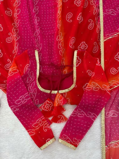 Pink & Orange Georgette Bandhani Print Anarkali Suit - BONYHUBSALWAR KAMEEZ