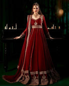 Red Georgette Gold Embroidery Work Anarkali Suit - BONYHUBSALWAR KAMEEZ