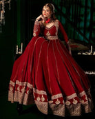 Red Georgette Gold Embroidery Work Anarkali Suit - BONYHUBSALWAR KAMEEZ
