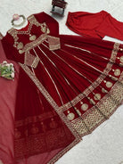 Red Georgette Gold Embroidery Work Anarkali Suit - BONYHUBSALWAR KAMEEZ
