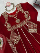 Red Georgette Gold Embroidery Work Anarkali Suit - BONYHUBSALWAR KAMEEZ