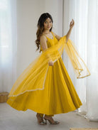 Mustard Yellow Roman Silk Chanderi Anarkali Suit Set - BONYHUBSALWAR KAMEEZ