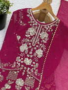 Rani Pink Georgette Embroidery Sharara Suit - BONYHUBSALWAR KAMEEZ
