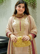 Peach Gold Embroidered Chinon Silk Palazzo Suit - BONYHUBSALWAR KAMEEZ