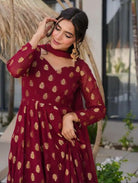 Maroon Georgette Embroidery Full Sleeves Anarkali Suit - BONYHUBSALWAR KAMEEZ