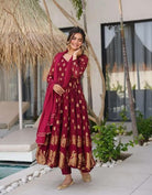 Maroon Georgette Embroidery Full Sleeves Anarkali Suit - BONYHUBSALWAR KAMEEZ