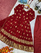 Maroon Georgette Embroidery Full Sleeves Anarkali Suit - BONYHUBSALWAR KAMEEZ