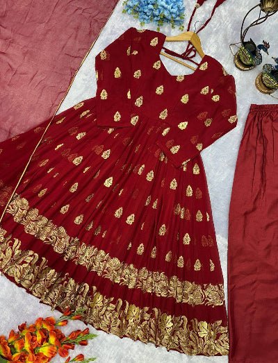 Maroon Georgette Embroidery Full Sleeves Anarkali Suit - BONYHUBSALWAR KAMEEZ