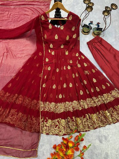 Maroon Georgette Embroidery Full Sleeves Anarkali Suit - BONYHUBSALWAR KAMEEZ