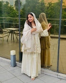Ivory Cream Chinon Embroidery Sharara Palazzo Suit - BONYHUBSALWAR KAMEEZ