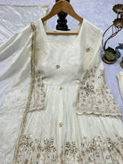 Ivory Cream Chinon Embroidery Sharara Palazzo Suit - BONYHUBSALWAR KAMEEZ