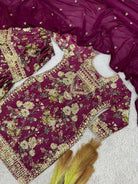 Royal Plum Floral Embroidered Chinon Sharara Suit - BONYHUBSALWAR KAMEEZ