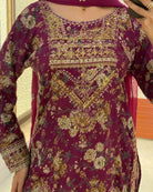 Royal Plum Floral Embroidered Chinon Sharara Suit - BONYHUBSALWAR KAMEEZ