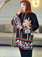 Black Digital Print Kurti Palazzo Set Of 2 - BONYHUBSALWAR KAMEEZ