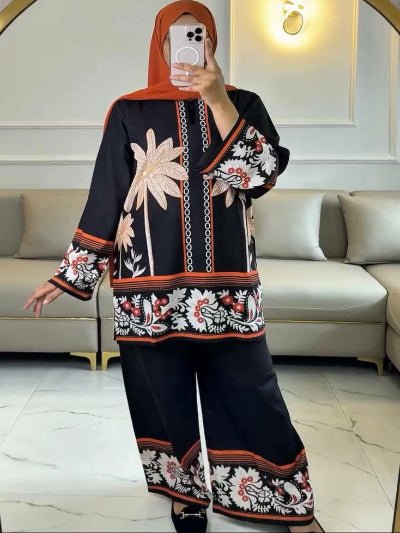 Black Digital Print Kurti Palazzo Set Of 2 - BONYHUBSALWAR KAMEEZ