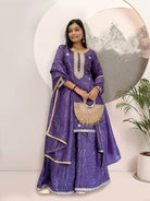 Purple Crush Silk Embroidery Sharara Palazzo Suit - BONYHUBSALWAR KAMEEZ