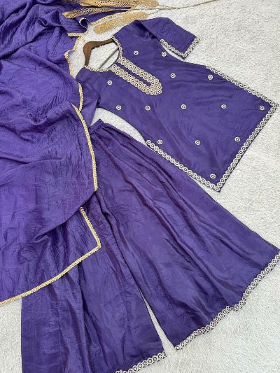 Purple Crush Silk Embroidery Sharara Palazzo Suit - BONYHUBSALWAR KAMEEZ