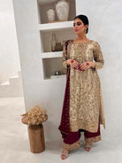 Gold Maroon Silk Sequins Embroidery Straight Suit Set - BONYHUBSALWAR KAMEEZ