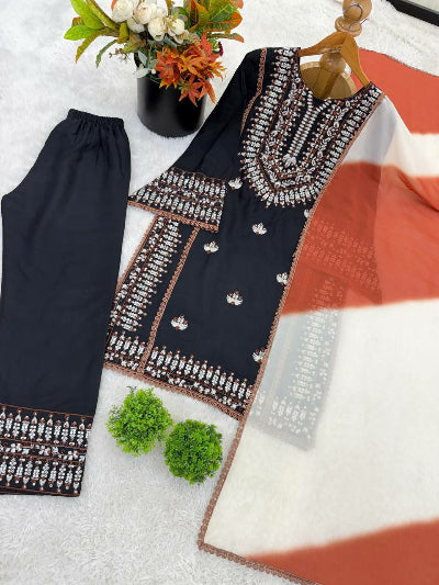 Black Embroidery Thread Work Palazzo Suit