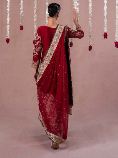 Red Cream Georgette Exquisite Embroidery Patiala Suit