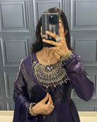 Deep Purple Long Embroidered Gown Dupatta Set Of 2 - BONYHUBSALWAR KAMEEZ