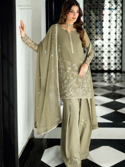 Dusty Green Georgette Embroidery work Farshi Suit
