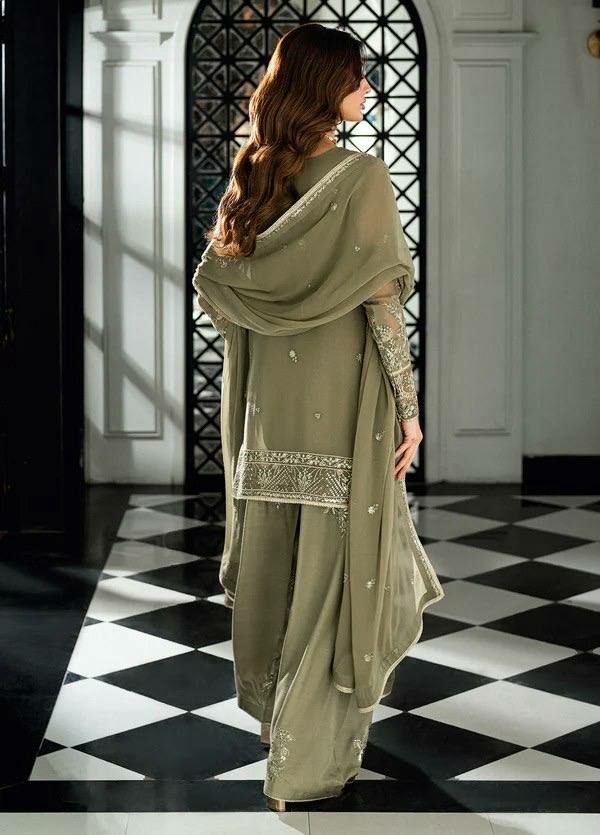 Dusty Green Georgette Embroidery work Farshi Suit
