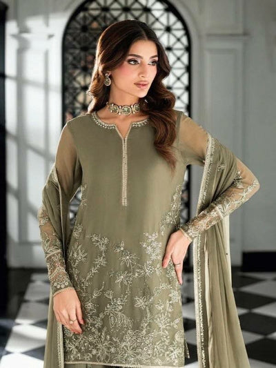 Dusty Green Georgette Embroidery work Farshi Suit