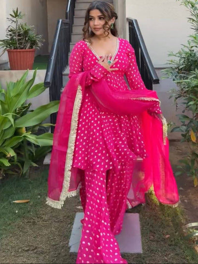 Pink Jacquard Chanderi Sharara Suit Set