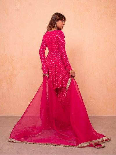 Pink Jacquard Chanderi Sharara Suit Set