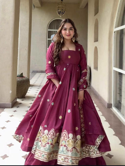 Berry Plum Crepe Silk Embroidered Anarkali Suit