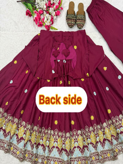 Berry Plum Crepe Silk Embroidered Anarkali Suit