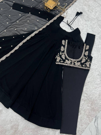 Black Georgette Embroidered Zari Work Anarkali Suit
