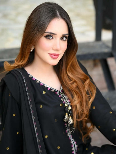 Black Embroidered Designer Wear Farshi Suit Set