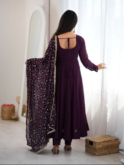 Purple Embroidered Georgette Anarkali Suit with Dupatta