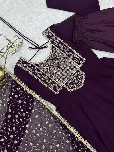 Purple Embroidered Georgette Anarkali Suit with Dupatta