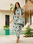 Green White Printed Silk Blend Salwar Suit Set - BONYHUBSALWAR KAMEEZ